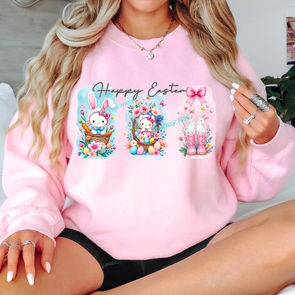 Pink Easter Sweatshirt with Bunny Print